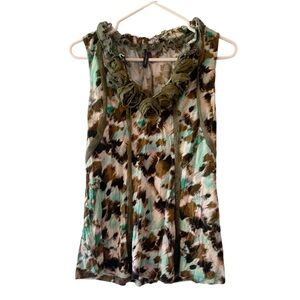 One September Anthropologie Ring of Roses Camo Watercolor Top Sz S